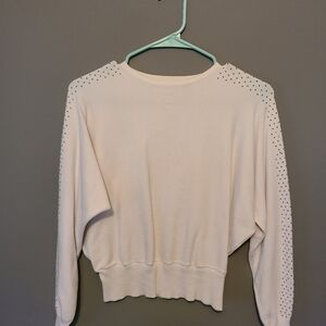 Beautiful white cropped sweater with rhinestone arms size Medium